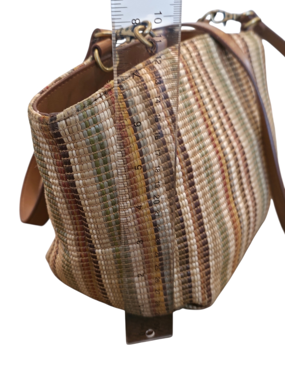 Fossil Boho Woven Crossbody Bag Multicolor Stripe Leather Trim - Picture 4 of 11